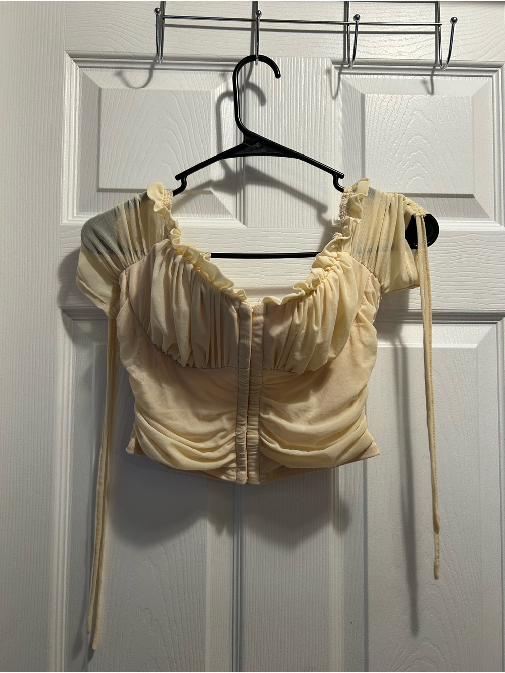 Windsor Cream Ruched Off-Shoulder Crop Top
